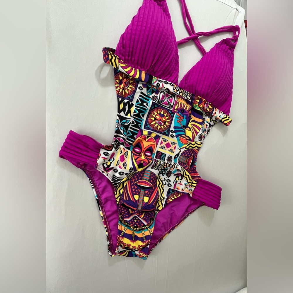 IRGUS Monokini Size Large L, Color Fuchsia with Tribu Prints
